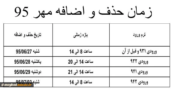زمان حذف و اضافه مهر 95 2