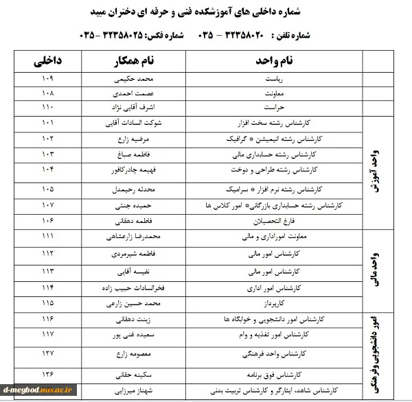 شماره تلفن داخلی 2