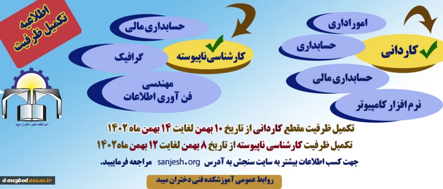 اطلاعیه تکمیل ظرفیت بهمن ماه 1402 2